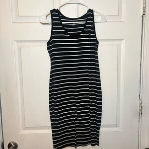 BumpStart Black and White Striped Sleeveless Midi Tank Dress